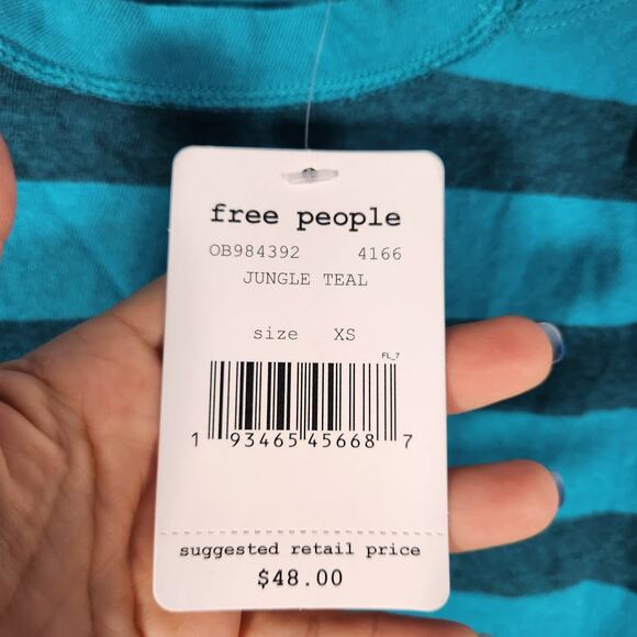 Free‎ People Distressed Striped Tank Top XS Teal Nautical Beach Grunge - Picture 4 of 8